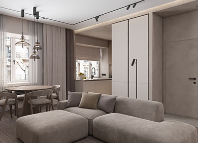 Дизайн-проект 3-комнатной квартиры монохром 74 м.кв.